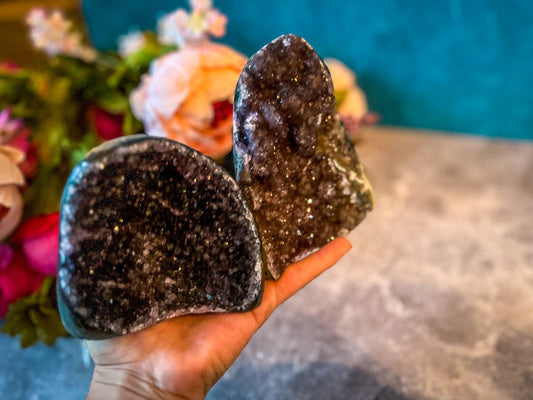 Large Semi Polished Rainbow Amethyst Cathedrals, Pink Amethyst, Raw Black Amethyst Freeforms 500 gram+