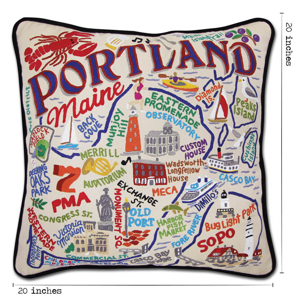 Portland, ME Hand-Embroidered Pillow by CatStudio Quirks!