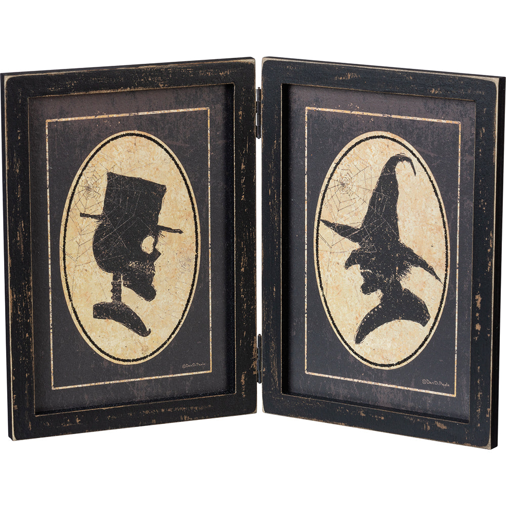 Witch & Skeleton Portraits Hinged Sign