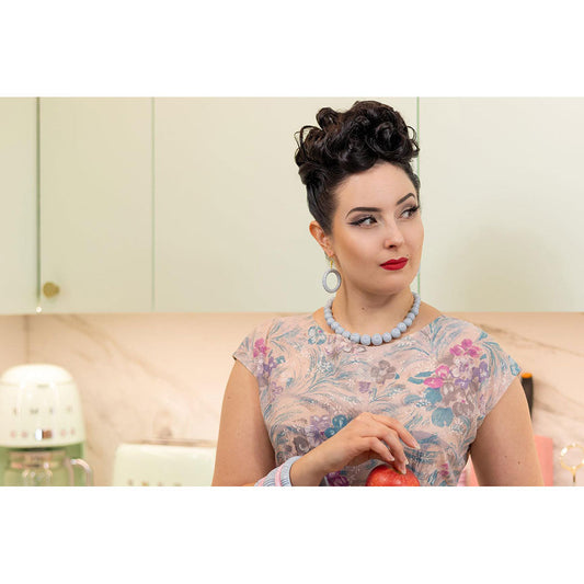 Powder Blue Heavy Carve Drop Hoop Earrings by Splendette