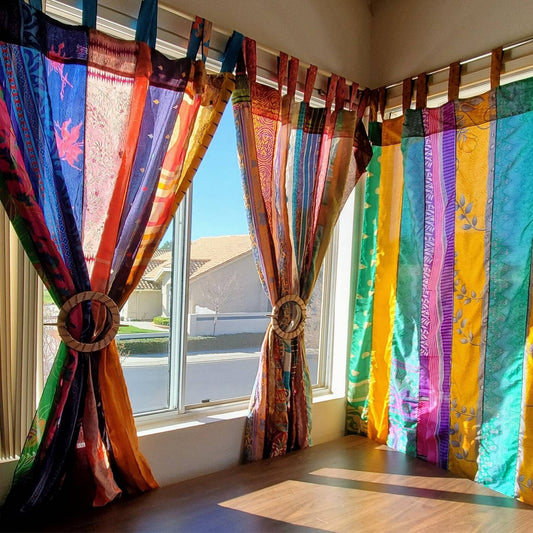 Darn Good Yarn • Rainbow Oasis Drapes – Upcycled Boho Curtains
