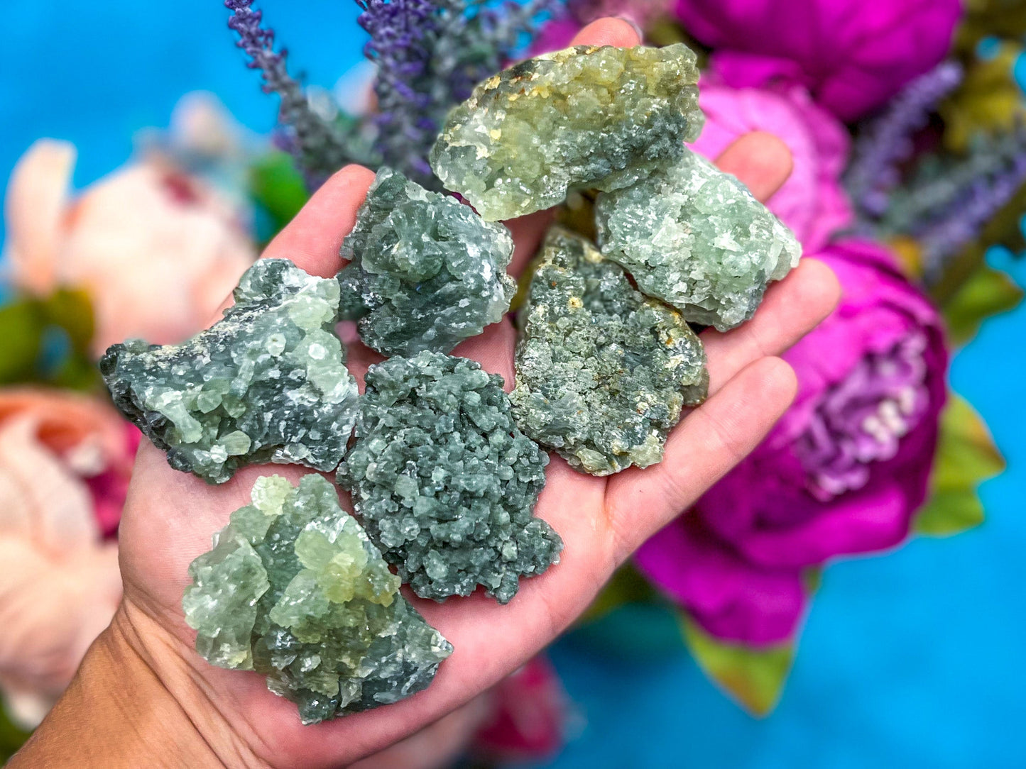 Raw Dark Green Prehnite Specimens