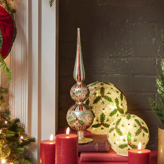 16.5" Holly Leaf Glass Christmas Finial Decoration Quirks!