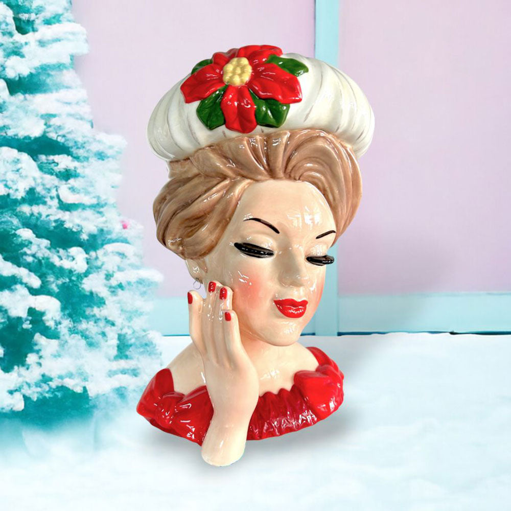 Retro Christmas Lady Head Vase -12" Quirks!