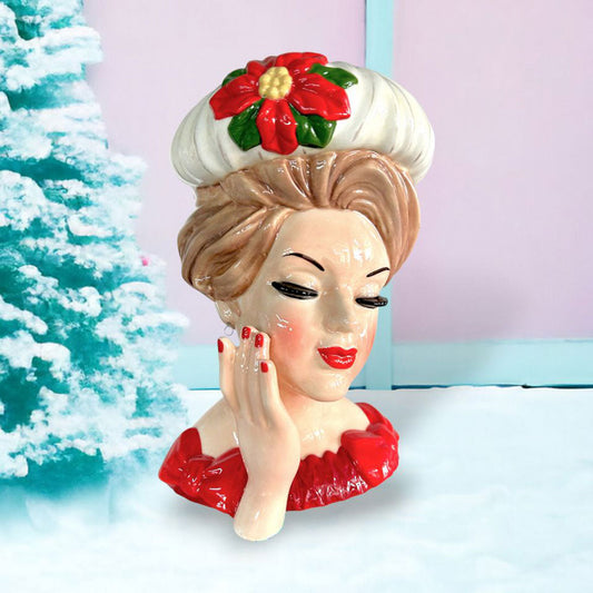Retro Christmas Lady Head Vase -12" Quirks!