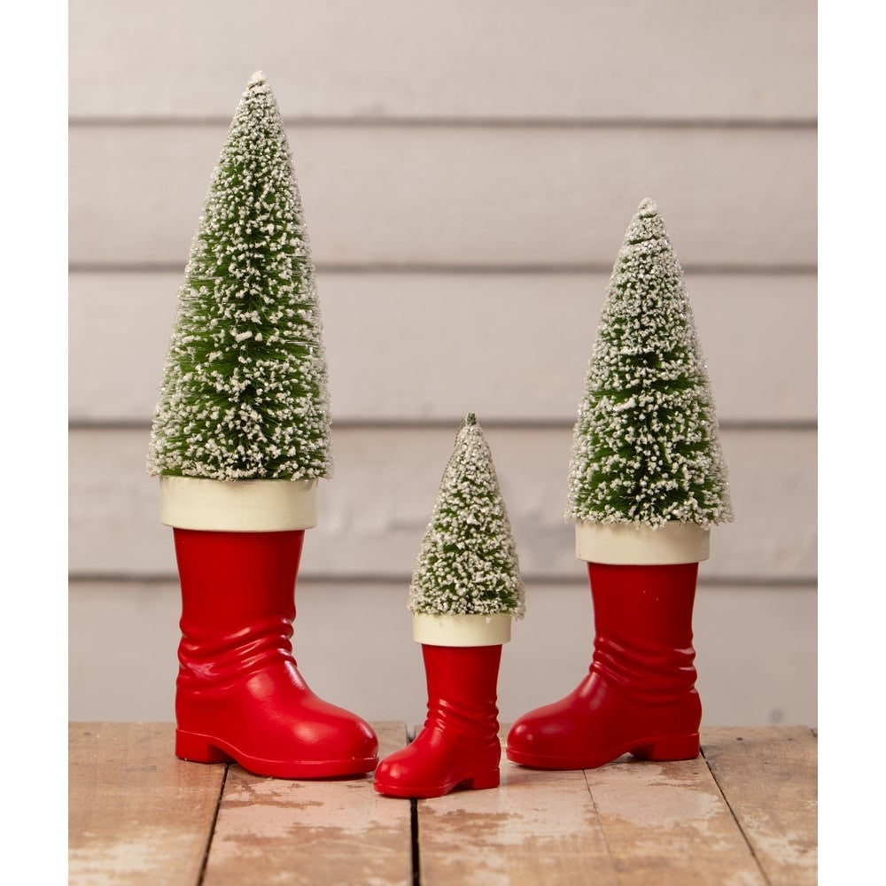 Santa Boot with Bottle Brush Tree Ornament