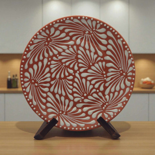Set of 4 Brown & White Talavera Wall Plates | 11.5" Decorative Plates