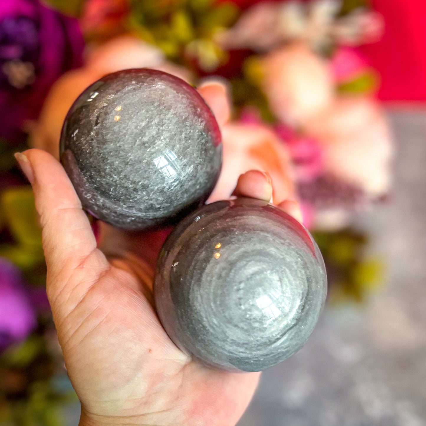 Silver Obsidian Crystal Spheres