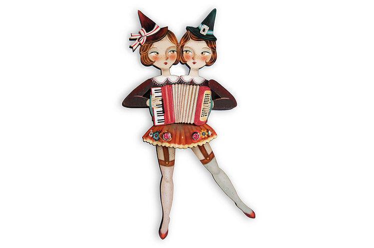 Sister Accordionists Circus Brooch by Laliblue