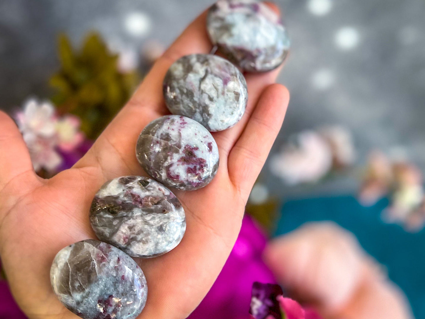 Small Red Tourmaline Palmstones, Rubellite Palm Stones