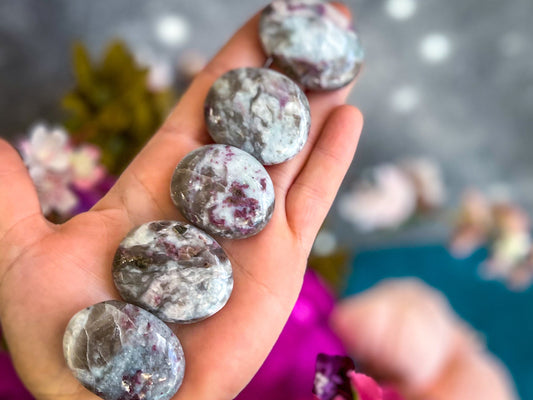 Small Red Tourmaline Palmstones, Rubellite Palm Stones Mandala Gems