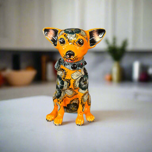Talavera Chihuahua Statue | Handcrafted Mexican Dog Figurine