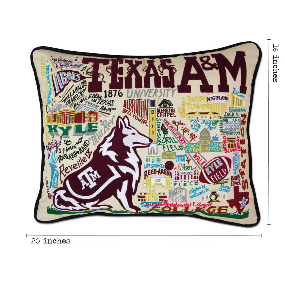 Texas A&M University Collegiate Embroidered Pillow by CatStudio Quirks!