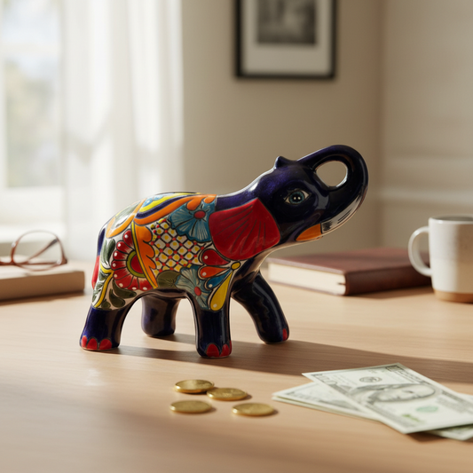 Colorful Talavera Elephant Coin Bank | Handmade Medium Piggy Bank