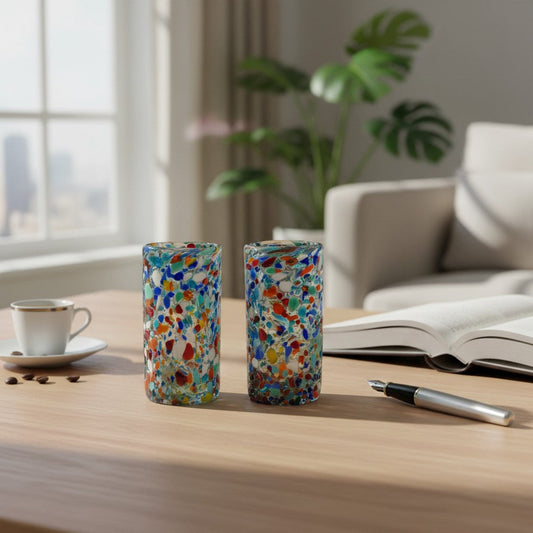 Hand Blown Double Shot Glass | Mexican Confetti Glassware