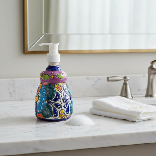 Talavera Soap Dispenser | Hand-Painted Mexican Ceramic Bathroom Decor
