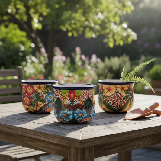 Set of 3 Talavera Flower Pots | Colorful Hand-Painted Mexican Planters