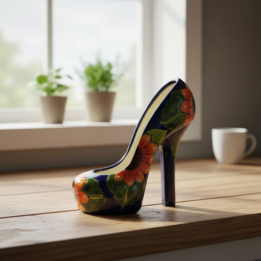 Colorful Talavera High Heel Statue | Handmade Mexican Home Decor