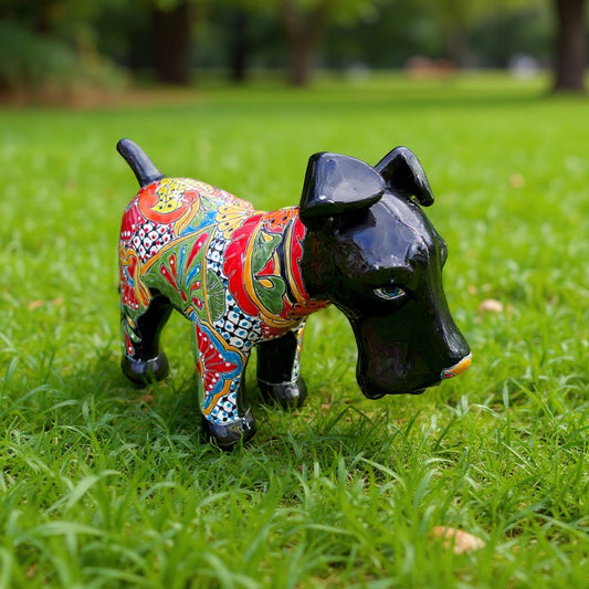 Vibrant Talavera Dog Sculpture | Colorful Hand-Painted Large Mexican Art Piece
