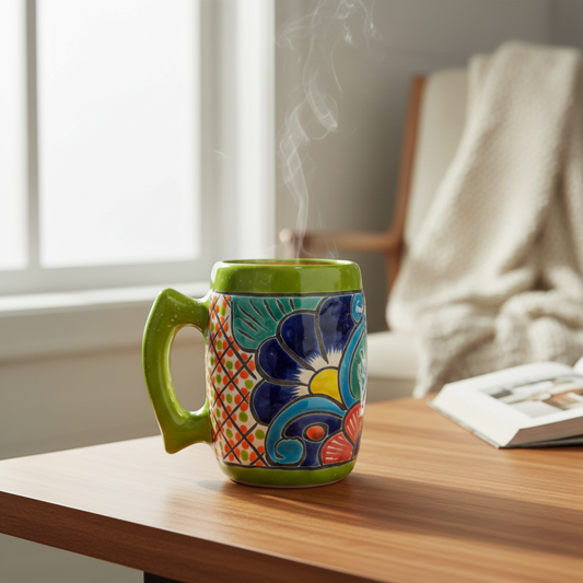 Colorful Handcrafted Mexican Coffee Mug | Talavera Ceramic Art