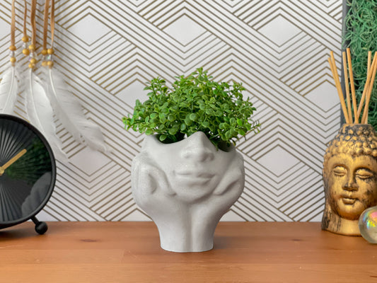 Face Succulent Planter on Two Hands AURA 8 HOME