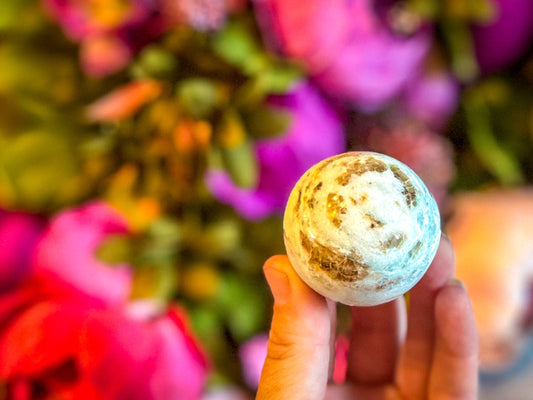 Vesuvianite and Garnet Crystal Spheres, ethically sourced Mandala Gems