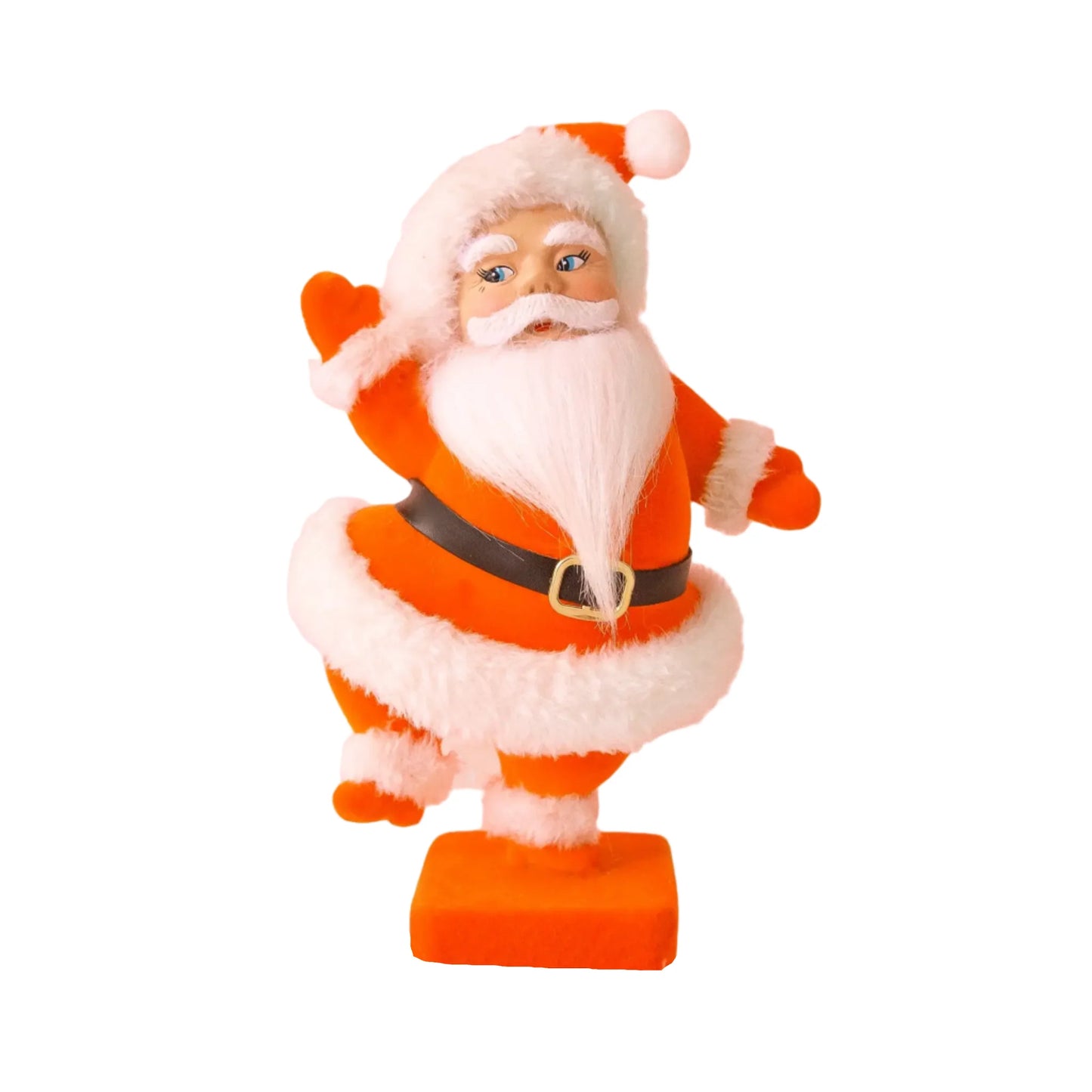 Retro Flocked Dancing Santa | Orange