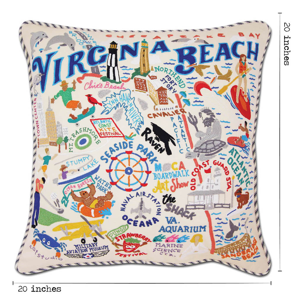 Virginia Beach Hand-Embroidered Pillow by CatStudio Quirks!