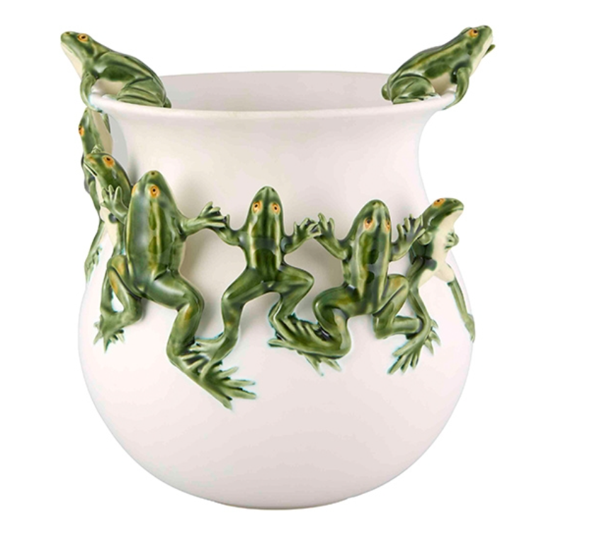 White Vase with whimsical frogs Fragola