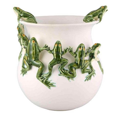 White Vase with whimsical frogs Fragola