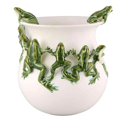White Vase with whimsical frogs Fragola