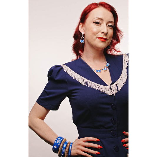 Wide Denim Blue Bangle by Splendette - MEDIUM