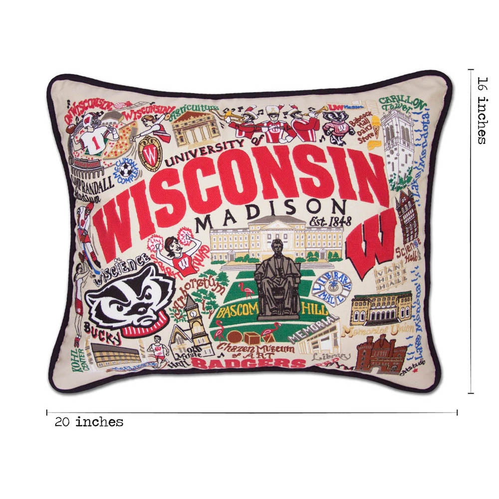 Wisconsin, University of Collegiate Embroidered Pillow by CatStudio Quirks!