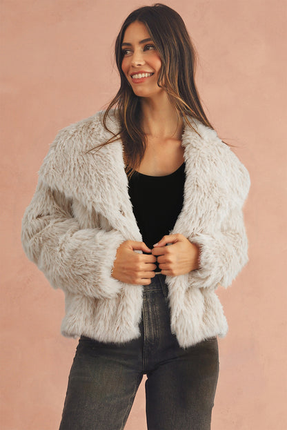 Jet Stream Solid Long Sleeve Thick Fuax Fur Coat