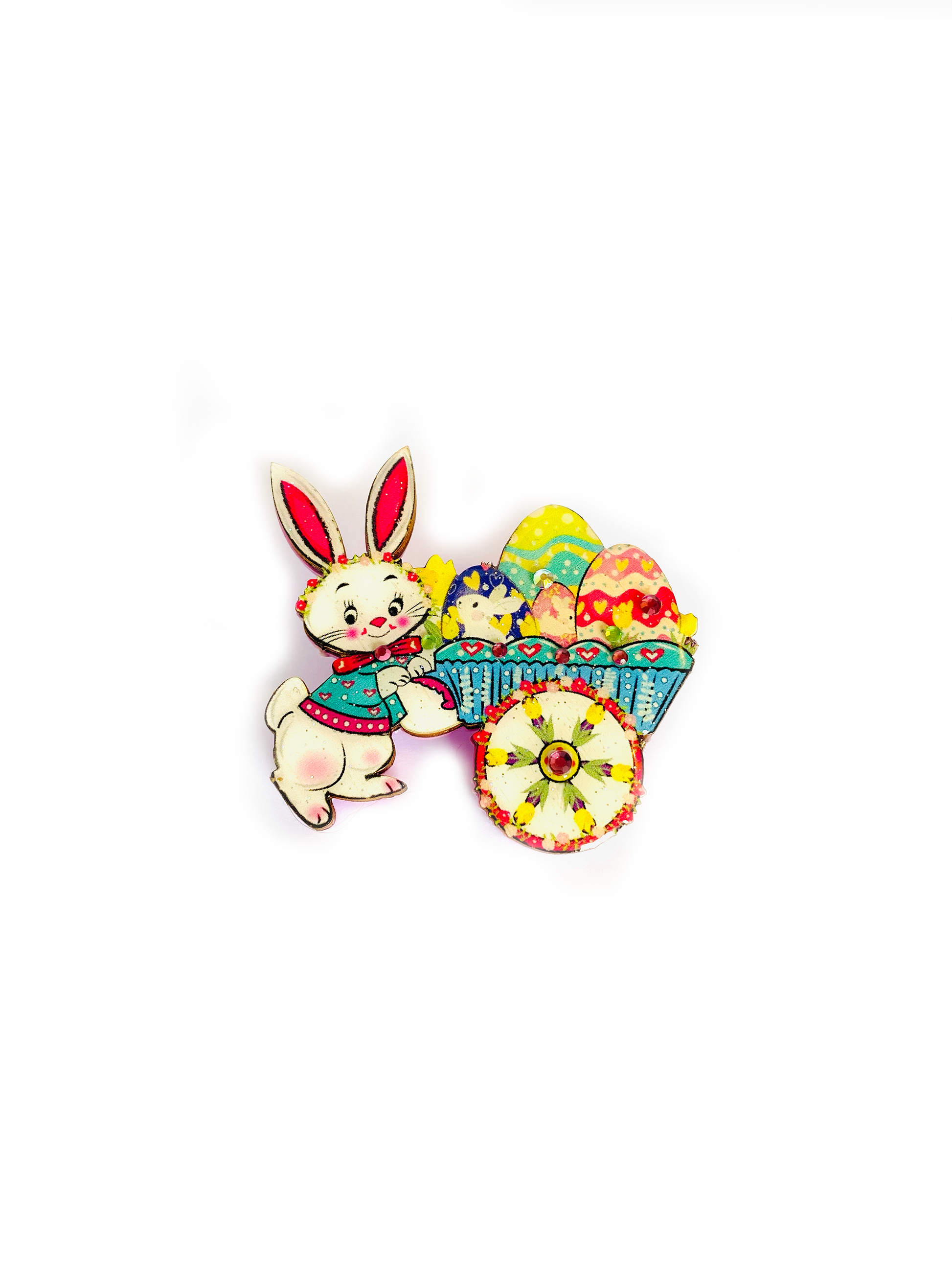 Benny Bunny and his Easter Egg Cart Brooch by Rosie Rose Parker Quirks!