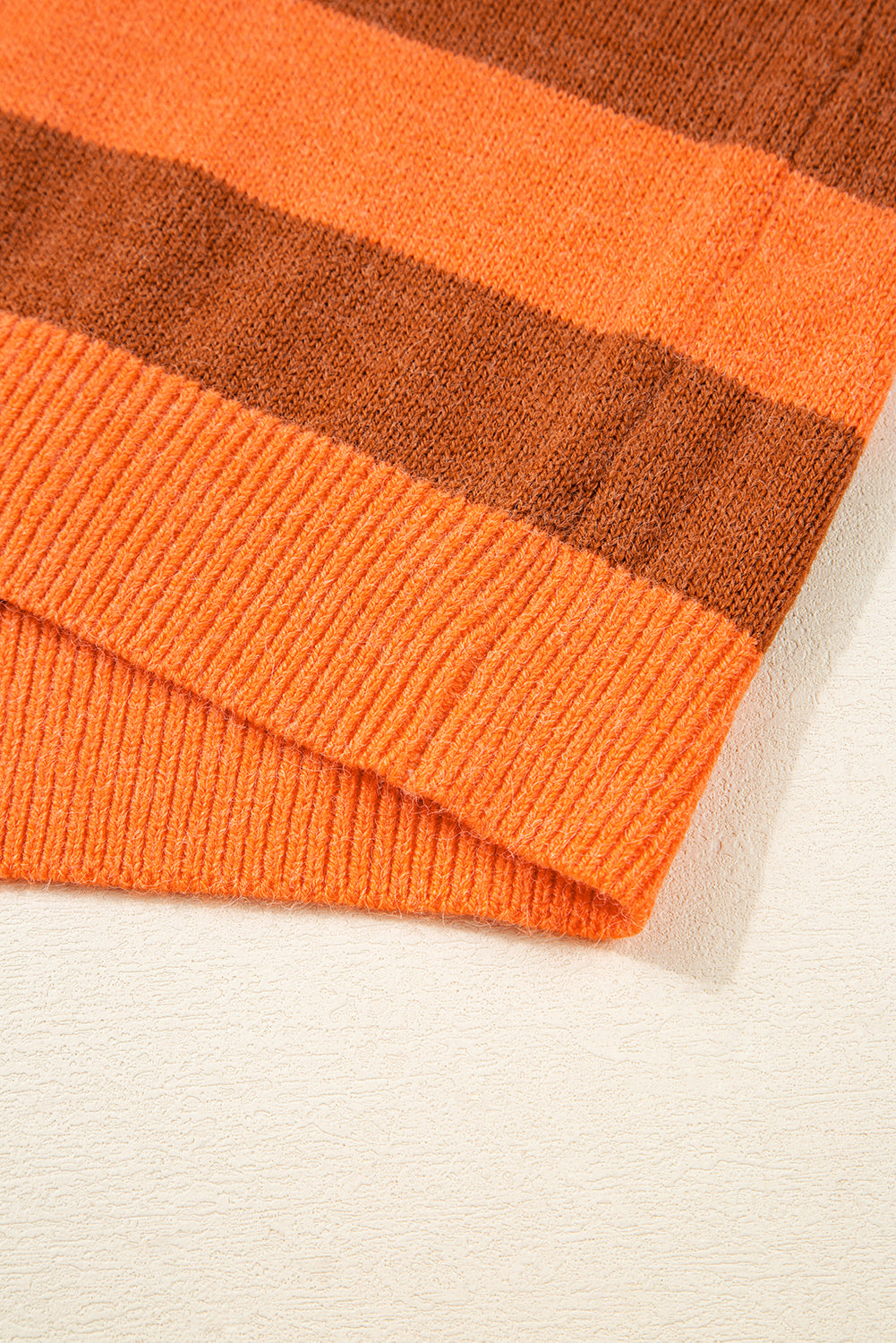 Orange Striped Colorblock High Neck Drop Shoulder Cozy Sweater Shewin