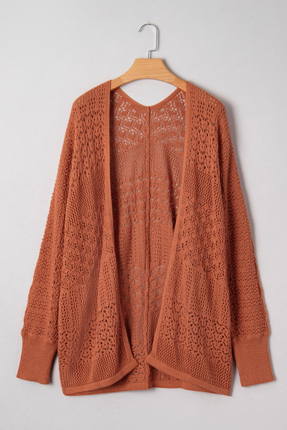 Redwood Burl Mixed Pattern Knitted Open Front Plus Size Cardigan