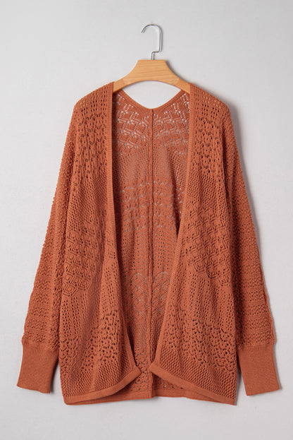 Redwood Burl Mixed Pattern Knitted Open Front Plus Size Cardigan
