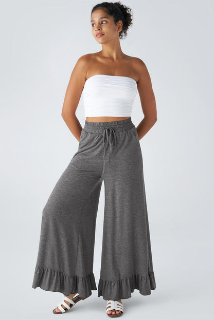 Dune Solid Color Ruffle Hem Wide Leg Pants Shewin