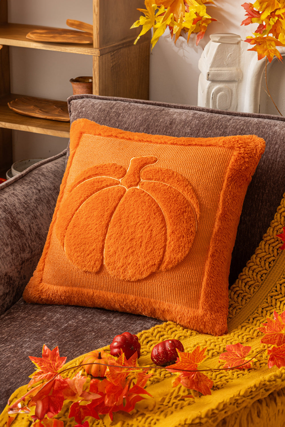 Orange Plush Textured Pumpkin Pillowcase Shewin