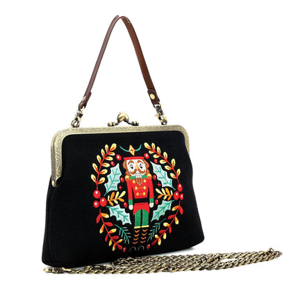 Nutcracker Kiss Lock Bag in Linen Cotton Blend Quirks!