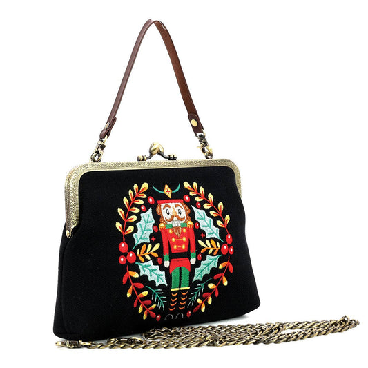 Nutcracker Kiss Lock Bag in Linen Cotton Blend Quirks!