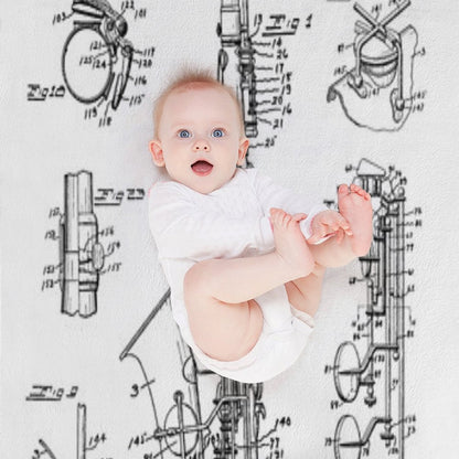 Saxophone Old Vintage Patent Drawing Print Throw Blanket