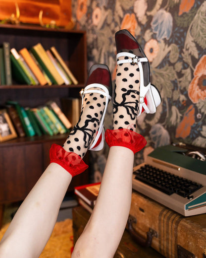 Polka Dot Bow Ruffle Sheer Crew Sock Quirks!