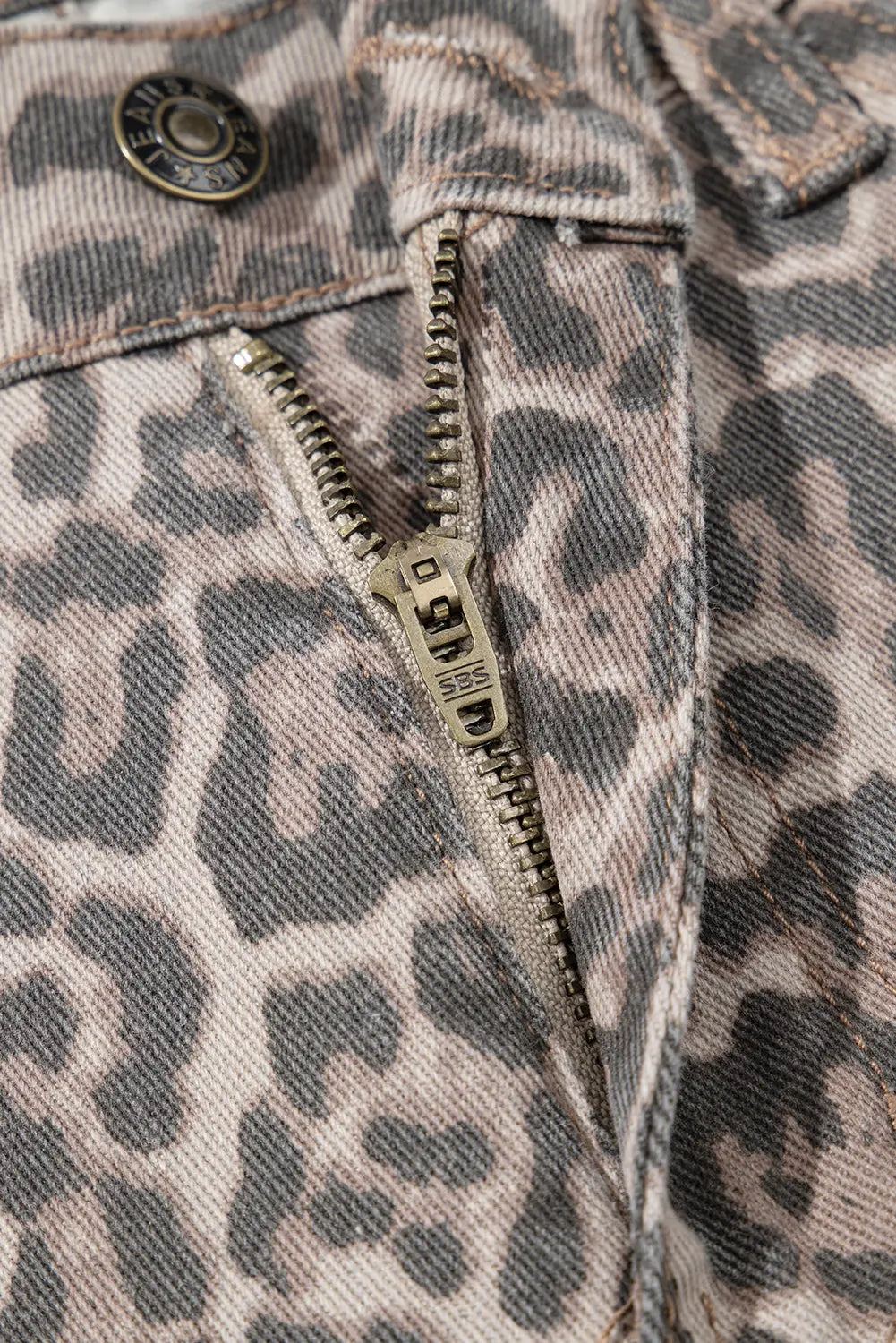 Brown Leopard High Waist Frayed Hem Jeans Shewin