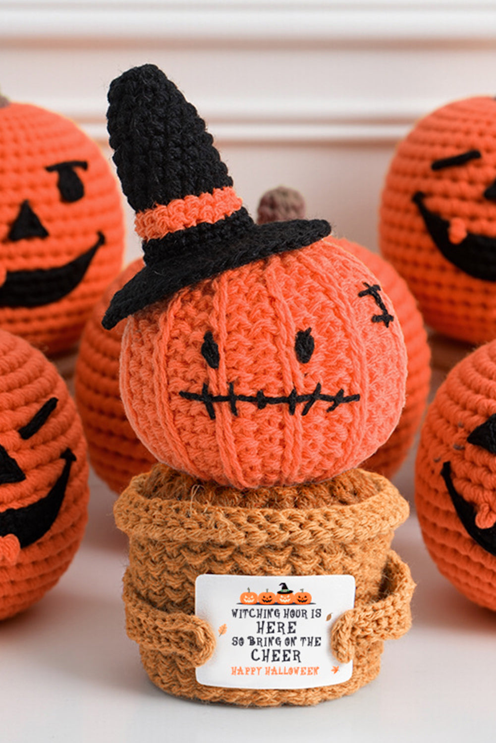 Carrot Cute Halloween Crochet Pumpkin Potted Doll Decor Shewin