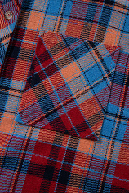 Red Plaid Print Drop Sleeve Loose Shirt Shewin