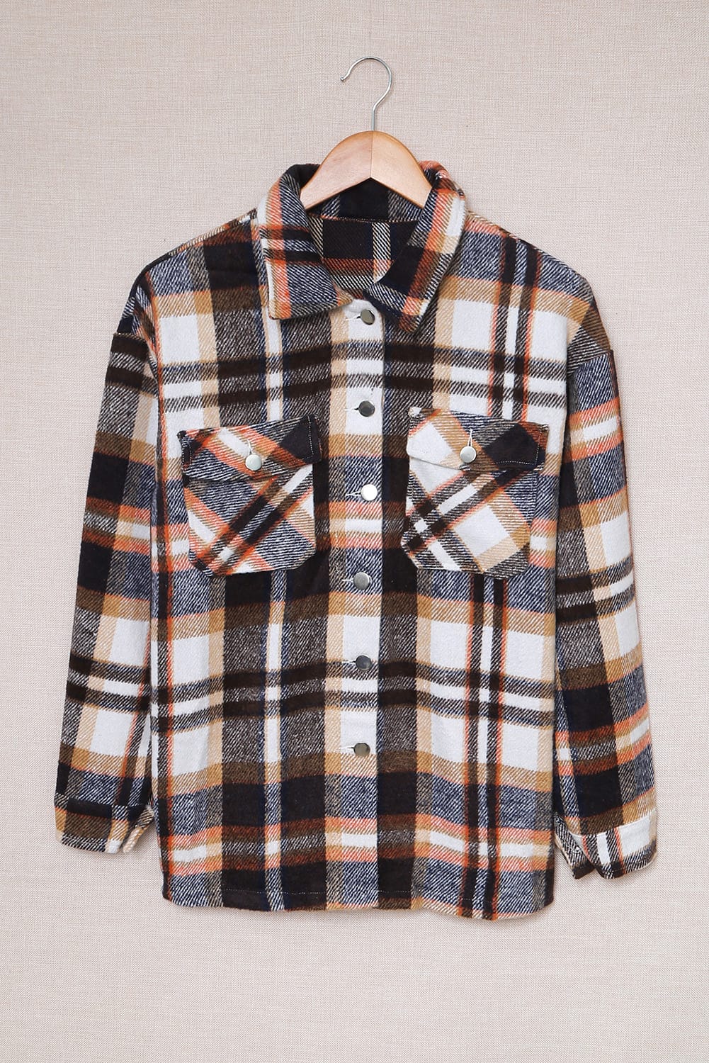 Brown Plaid Button Up Long Sleeve Flannel Shacket Shewin