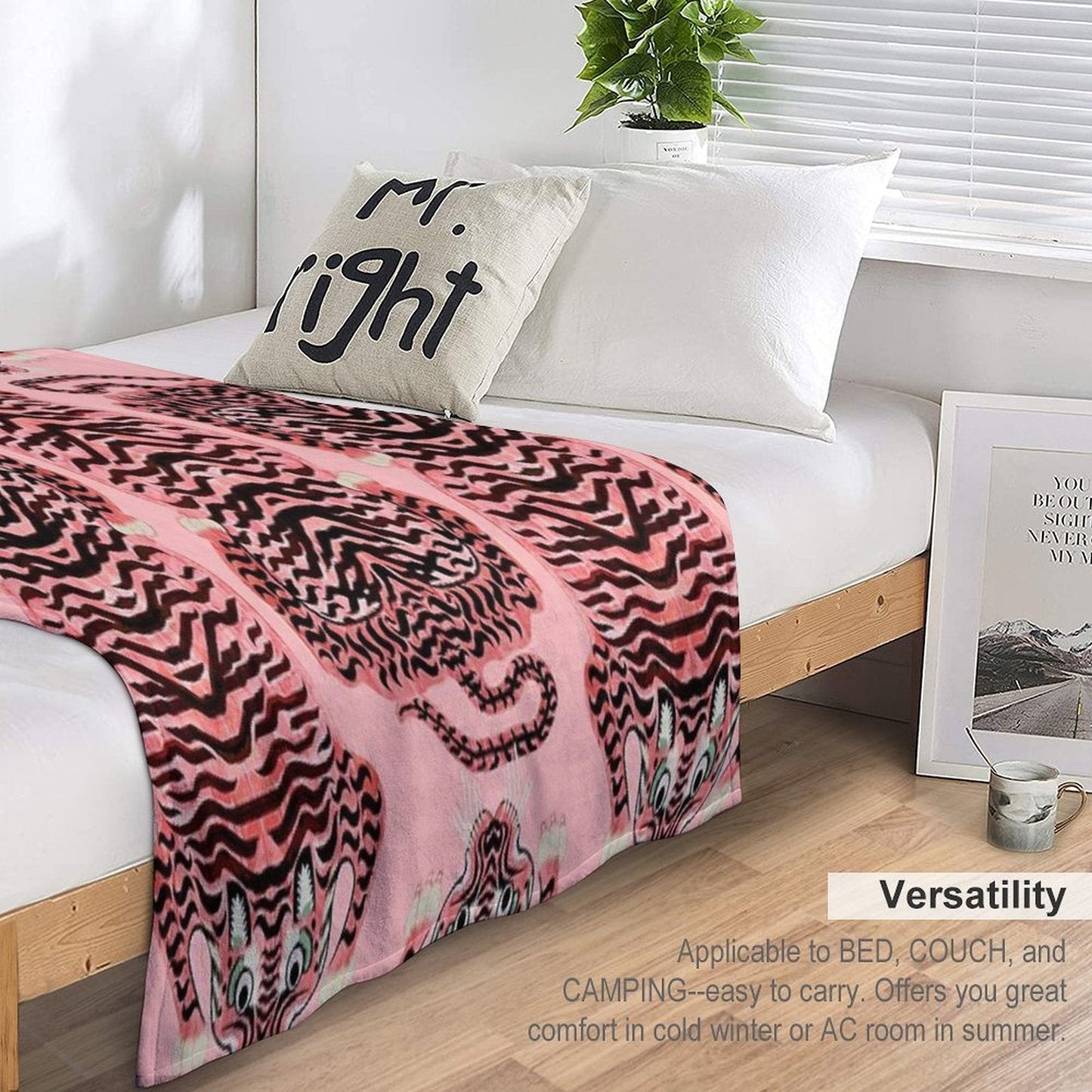 Pink Tibetan Tiger Rug Throw Blanket