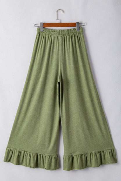 Dune Solid Color Ruffle Hem Wide Leg Pants Shewin